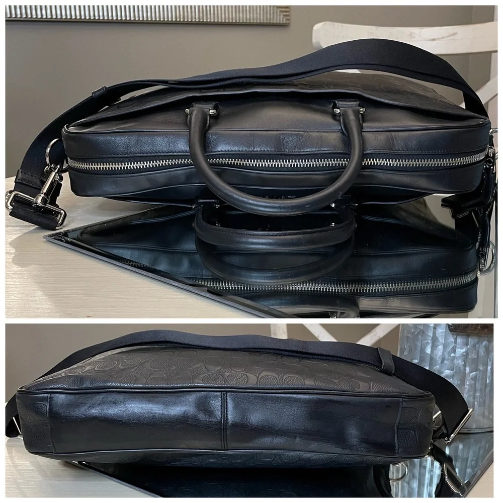 Coach Black Embossed Signature Leather Laptop Bag